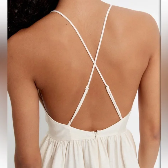 NWT H&M Elegant Cream Spaghetti Strap Dress size Medium linen blend - Picture 3 of 13